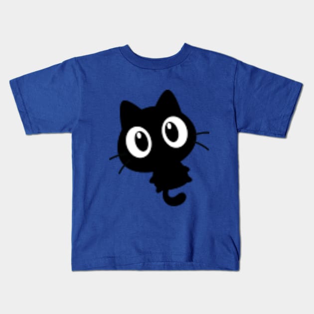 Black Cute Cat Tee Kids T-Shirt by TheGamieLade_